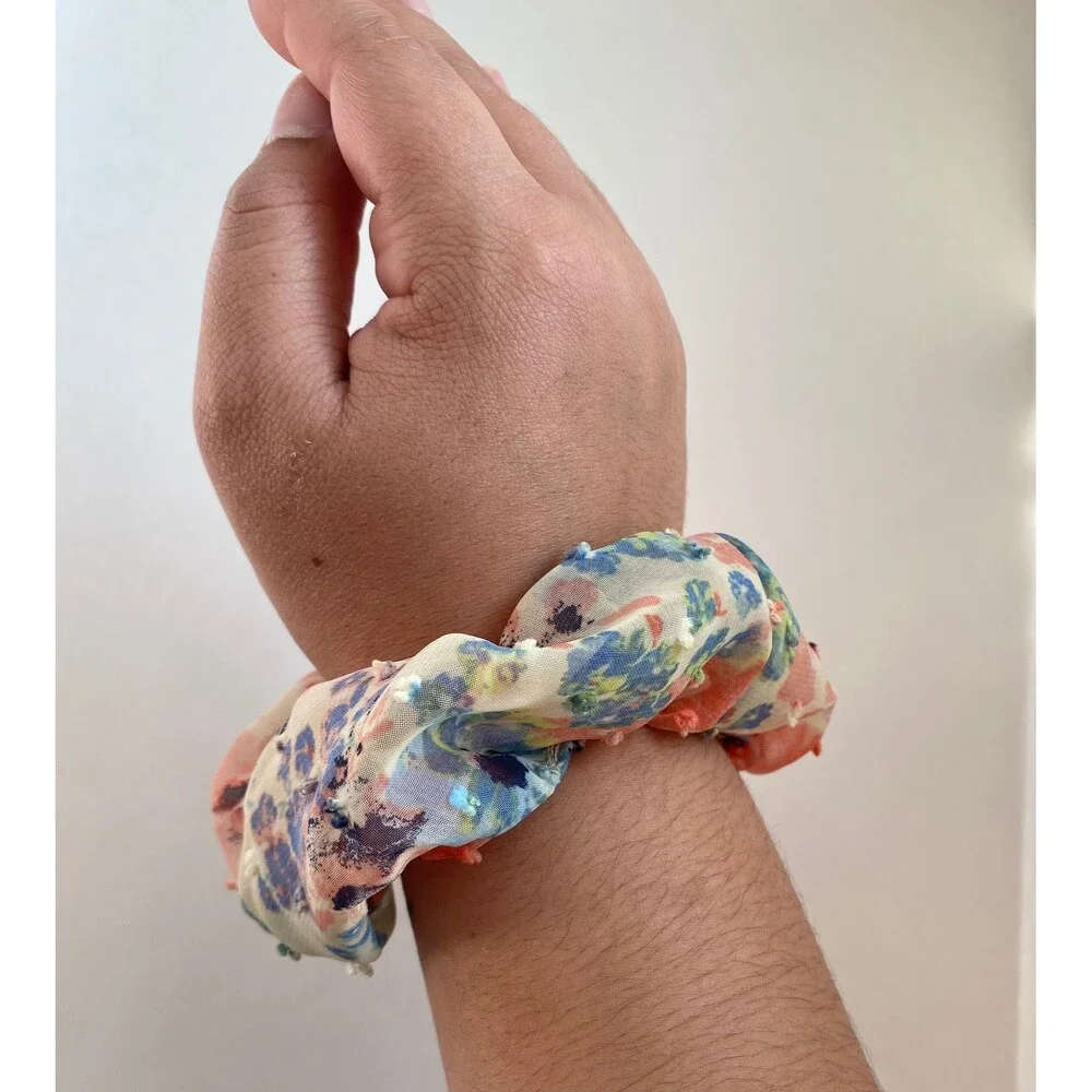 Floral Spring Scrunchies Upcycled Handmade Sustainable No Waste Hair Accessories